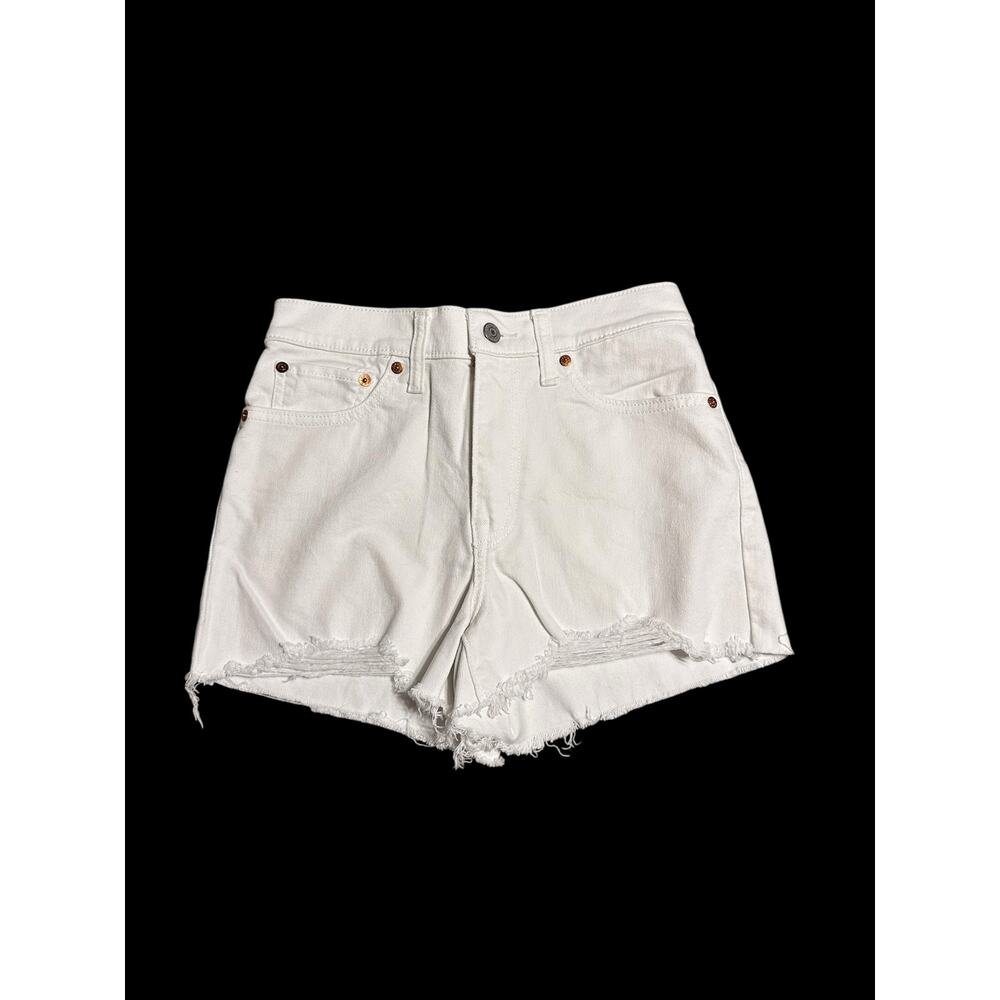 Levi Strauss High Rise White Denim Cut Off Shorts Size 27